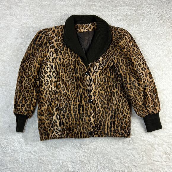 Vintage made in USA Leopard faux fur and cable knit coat, size 14-16 - Picture 4 of 11